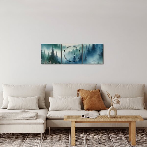 Kép - Erdős táj köddel (órával) (90x30 cm)