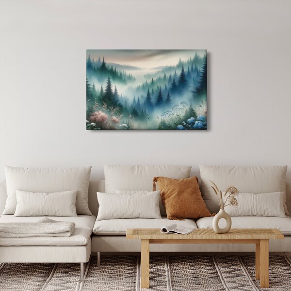 Kép - Erdős táj köddel (90x60 cm)