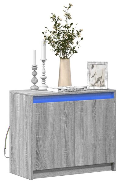 Szürke sonoma szerelt fa tálalószekrény LED-del 72 x 34 x 61 cm