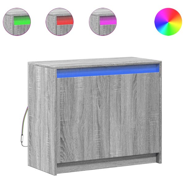 Szürke sonoma szerelt fa tálalószekrény LED-del 72 x 34 x 61 cm