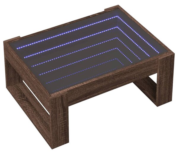 Barna tölgy végtelen hatású LED-es dohányzóasztal 70x53x30 cm