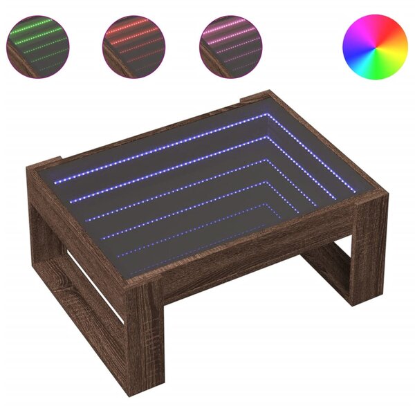 Barna tölgy végtelen hatású LED-es dohányzóasztal 70x53x30 cm