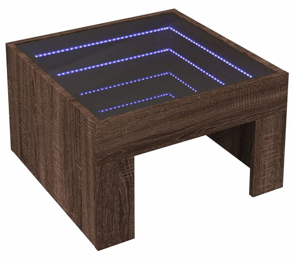 Barna tölgy végtelen hatású LED-es dohányzóasztal 50x50x30 cm
