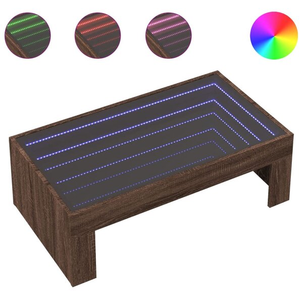 Barna tölgy végtelen hatású LED-es dohányzóasztal 90x50x30 cm