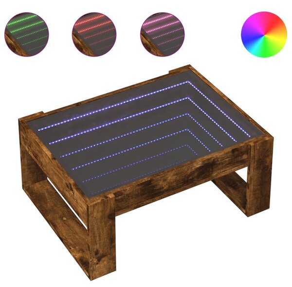 Füstös tölgy végtelen hatású LED-es dohányzóasztal 70x53x30 cm