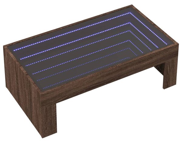 Barna tölgy végtelen hatású LED-es dohányzóasztal 90x50x30 cm