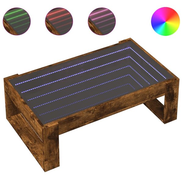 Füstös tölgy végtelen hatású LED-es dohányzóasztal 90x53x30 cm