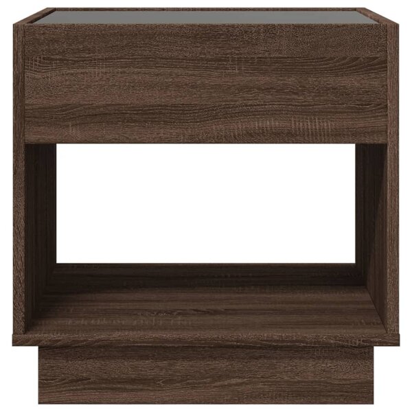 Barna tölgy végtelen hatású LED-es dohányzóasztal 50x50x50 cm