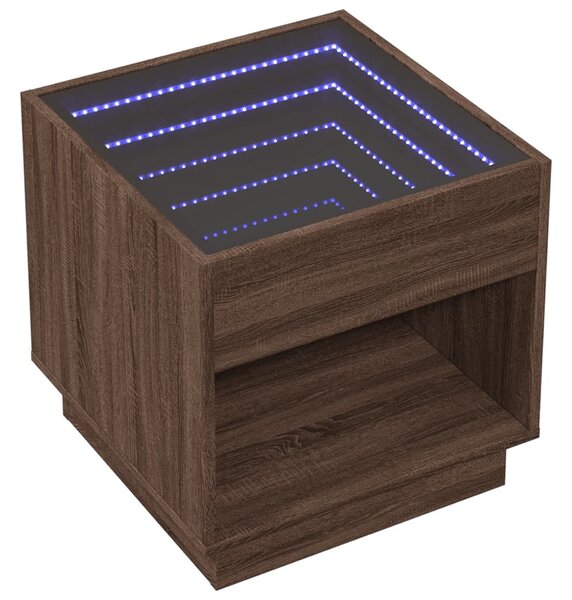 Barna tölgy végtelen hatású LED-es dohányzóasztal 50x50x50 cm