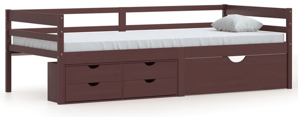 Sötétbarna fenyőfa ágykeret fiókokkal és szekrénnyel 90x200 cm