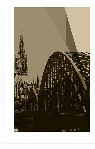 Poszter paszportuval Köln város illusztrációja szépia kivitelben