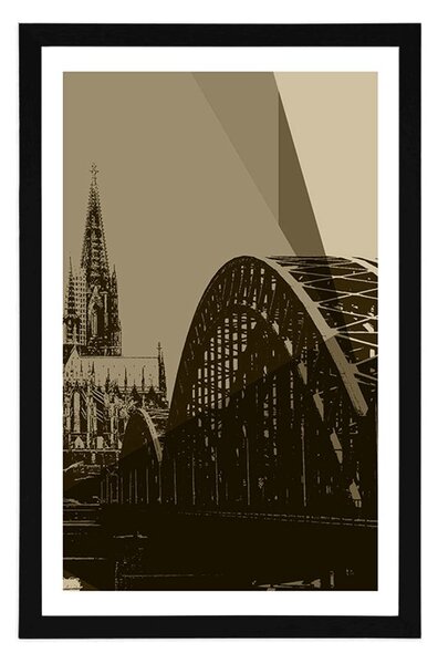 Poszter paszportuval Köln város illusztrációja szépia kivitelben