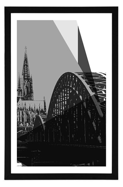 Poszter paszportuval Köln város illusztrációja fekete fehérben