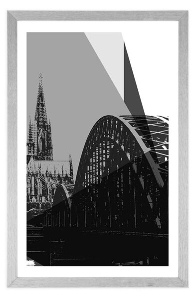 Poszter paszportuval Köln város illusztrációja fekete fehérben