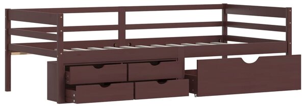 Sötétbarna fenyőfa ágykeret fiókokkal és szekrénnyel 90x200 cm