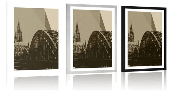 Poszter paszportuval Köln város illusztrációja szépia kivitelben