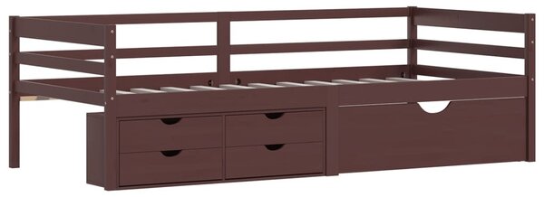 Sötétbarna fenyőfa ágykeret fiókokkal és szekrénnyel 90x200 cm
