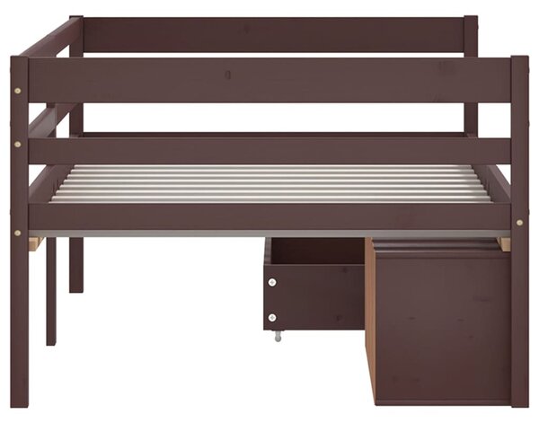 Sötétbarna fenyőfa ágykeret fiókokkal és szekrénnyel 90x200 cm