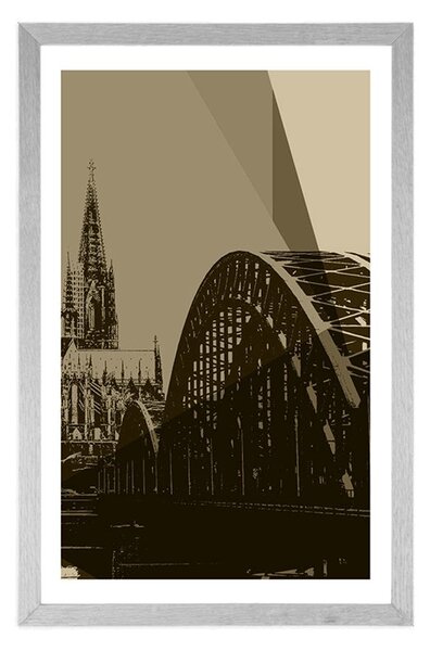 Poszter paszportuval Köln város illusztrációja szépia kivitelben