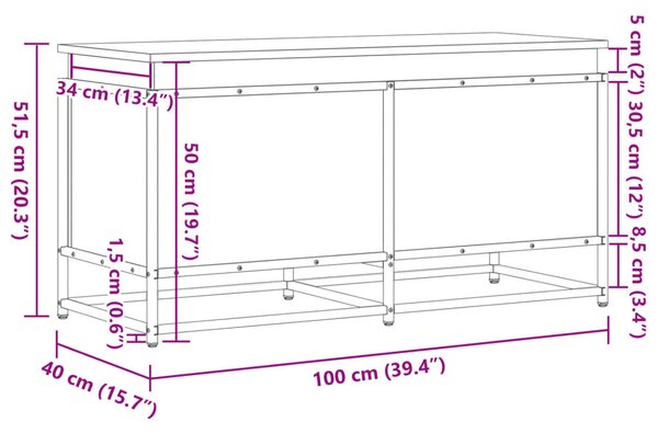 Barna tölgy színű szerelt fa tárolóláda fedéllel 100x40x51,5 cm