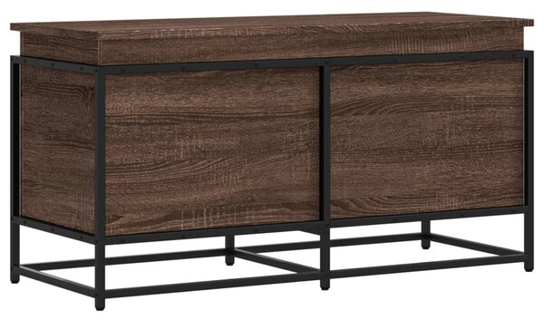 Barna tölgy színű szerelt fa tárolóláda fedéllel 100x40x51,5 cm
