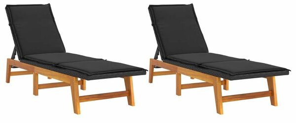 VidaXL Napozóágy szett - 2 db - Akácfa és PE Rattan - Párnával