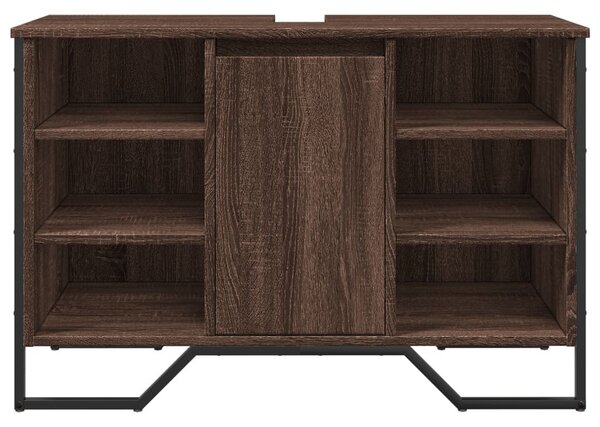 Barna tölgy szerelt fa fürdőszobai mosdószekrény 91x35x60 cm