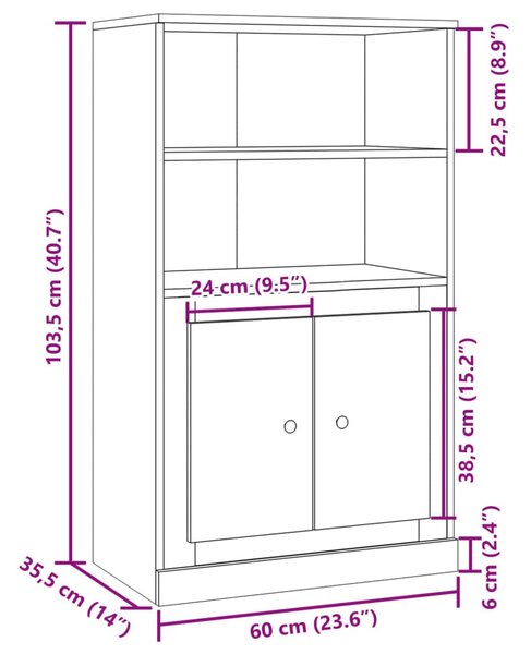 Antik fa színű szerelt fa magasszekrény 60x35,5x103,5 cm