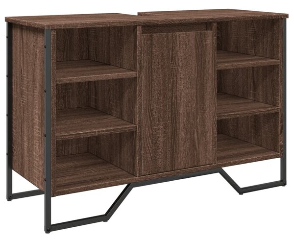 Barna tölgy szerelt fa fürdőszobai mosdószekrény 91x35x60 cm