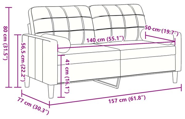 2 személyes sötétszürke bársony kanapé díszpárnákkal 140 cm