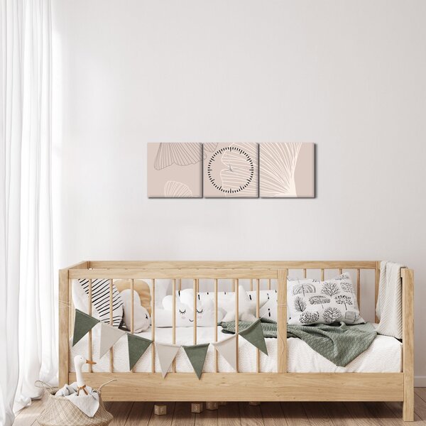Kép - Bézs színű levelek N⁰6 (órával) (90x30 cm)
