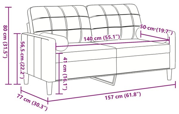 2 személyes rózsaszín bársony kanapé díszpárnákkal 140 cm