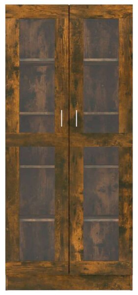 Füstös tölgyszínű szerelt fa vitrinszekrény 82,5x30,5x185,5 cm