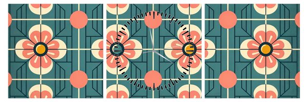 Kép - Retro virágminta (órával) (90x30 cm)