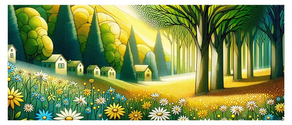 Kép - Falu sárga-zöld színekben (120x50 cm)