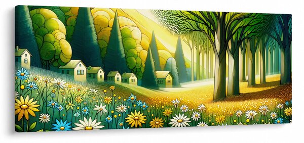 Kép - Falu sárga-zöld színekben (120x50 cm)