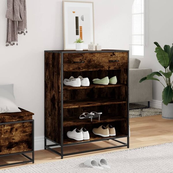 Füstös tölgy színű szerelt fa és fém cipőszekrény 75x38x97,5 cm
