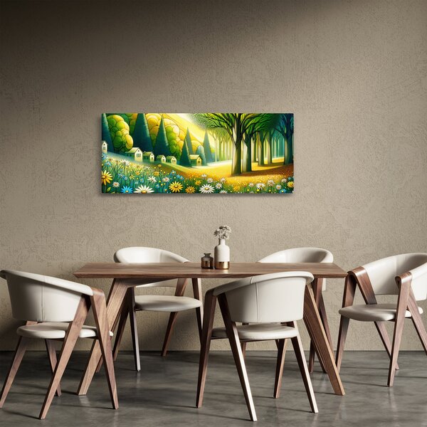 Kép - Falu sárga-zöld színekben (120x50 cm)