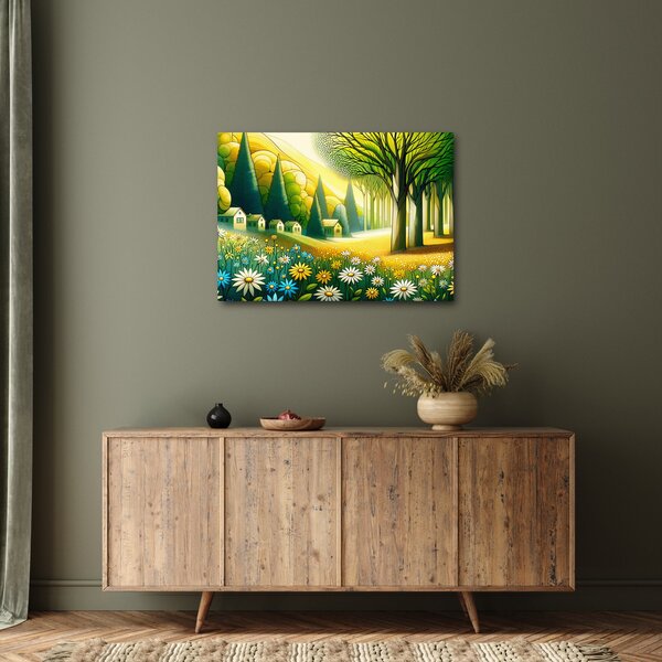 Kép - Falu sárga-zöld színekben (70x50 cm)