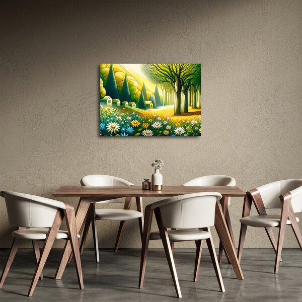 Kép - Falu sárga-zöld színekben (70x50 cm)
