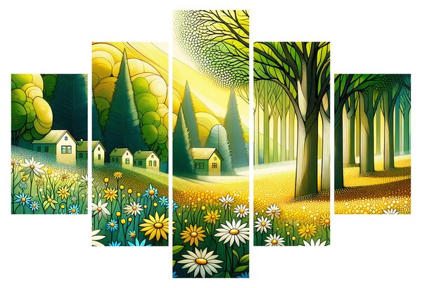Kép - Falu sárga-zöld színekben (150x105 cm)