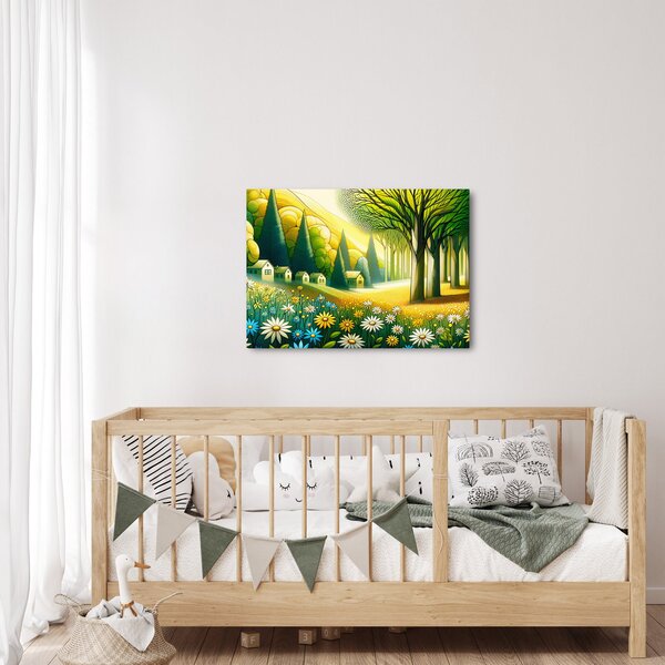 Kép - Falu sárga-zöld színekben (70x50 cm)