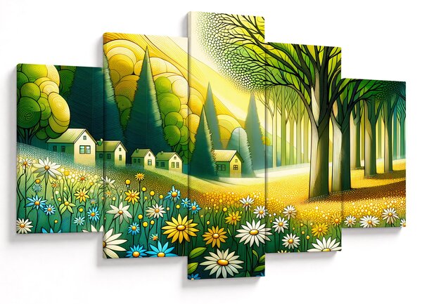 Kép - Falu sárga-zöld színekben (150x105 cm)