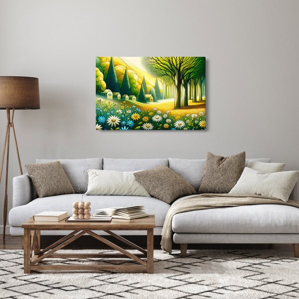 Kép - Falu sárga-zöld színekben (90x60 cm)