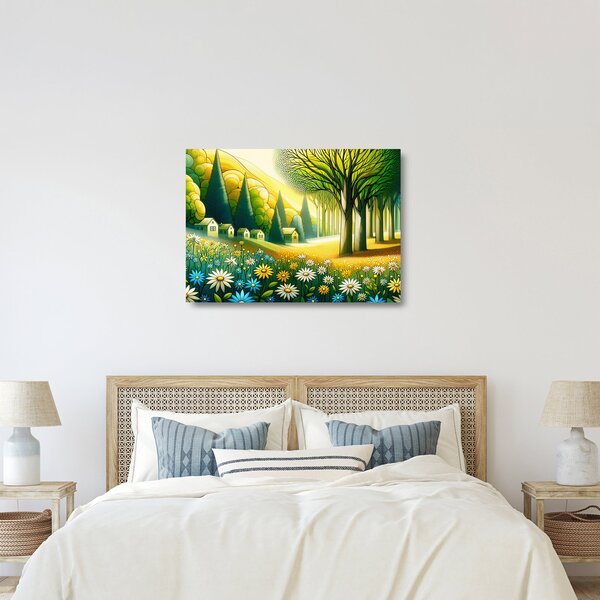 Üveg kép - Falu sárga-zöld színekben (70x50 cm)