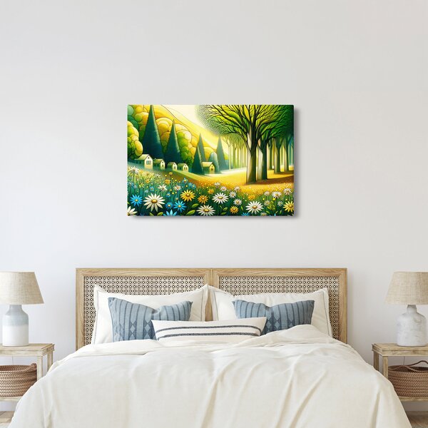 Kép - Falu sárga-zöld színekben (90x60 cm)