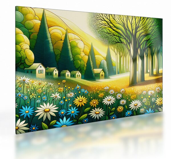 Üveg kép - Falu sárga-zöld színekben (70x50 cm)