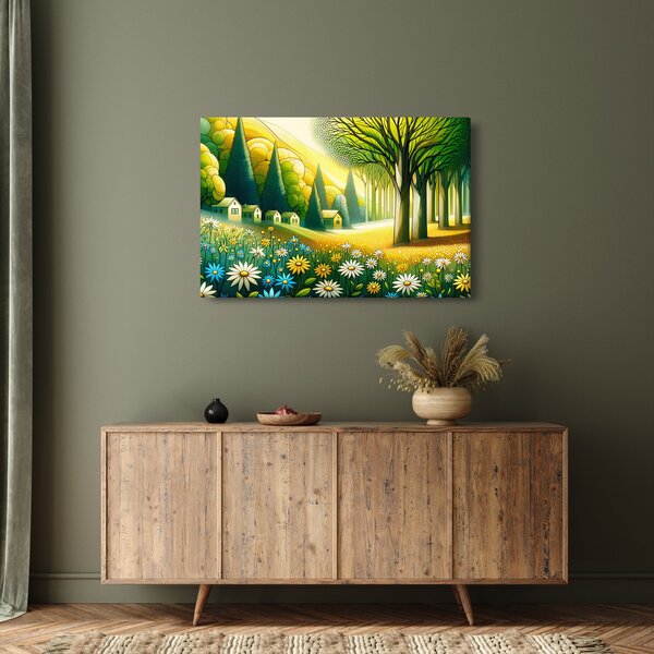 Kép - Falu sárga-zöld színekben (90x60 cm)