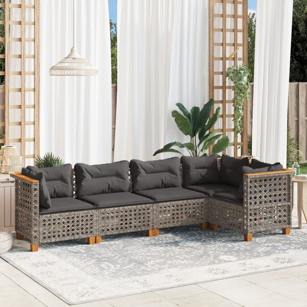 5 részes szürke polyrattan kerti ülőgarnitúra párnákkal