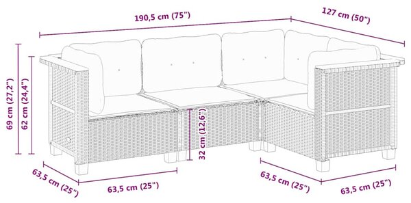 4 részes fekete polyrattan kerti ülőgarnitúra párnákkal